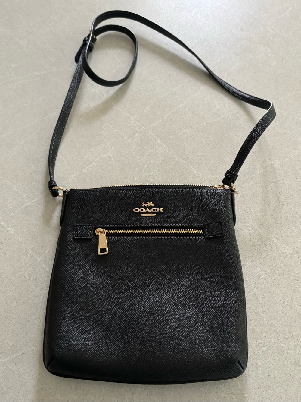 Coach Rowan File Bag Signature Canvas Solid Black Leather Trim Gold Hardware